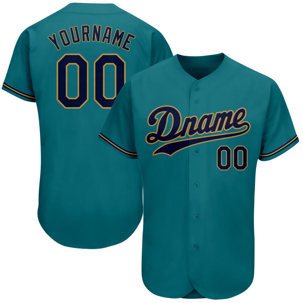Custom Teal Navy-Old Gold Authentic Baseball Jersey - Main View