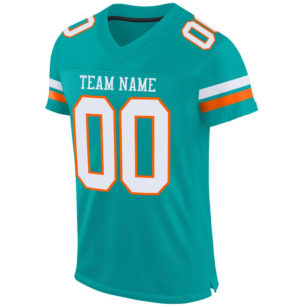 Custom Aqua White-Orange Mesh Authentic Football Jersey view 2