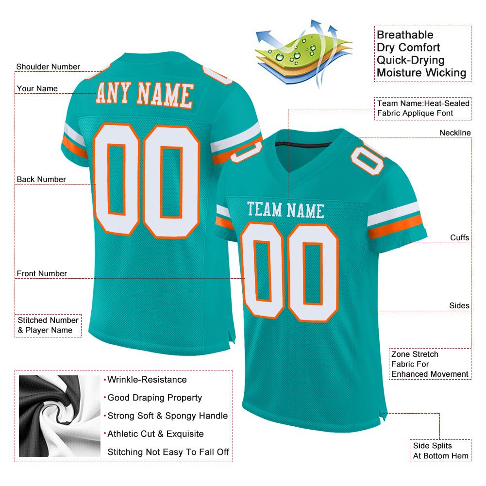 Custom Aqua White-Orange Mesh Authentic Football Jersey view 4
