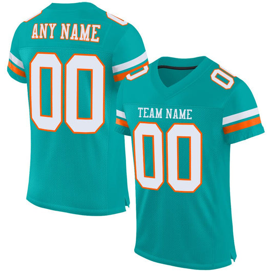 Custom Aqua White-Orange Mesh Authentic Football Jersey - Main View
