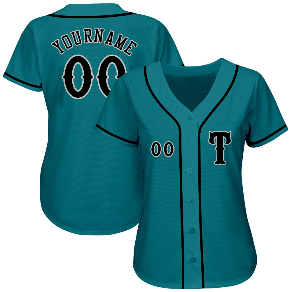 Custom Teal Black-Gray Authentic Baseball Jersey view 2