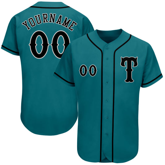 Custom Teal Black-Gray Authentic Baseball Jersey - Main View