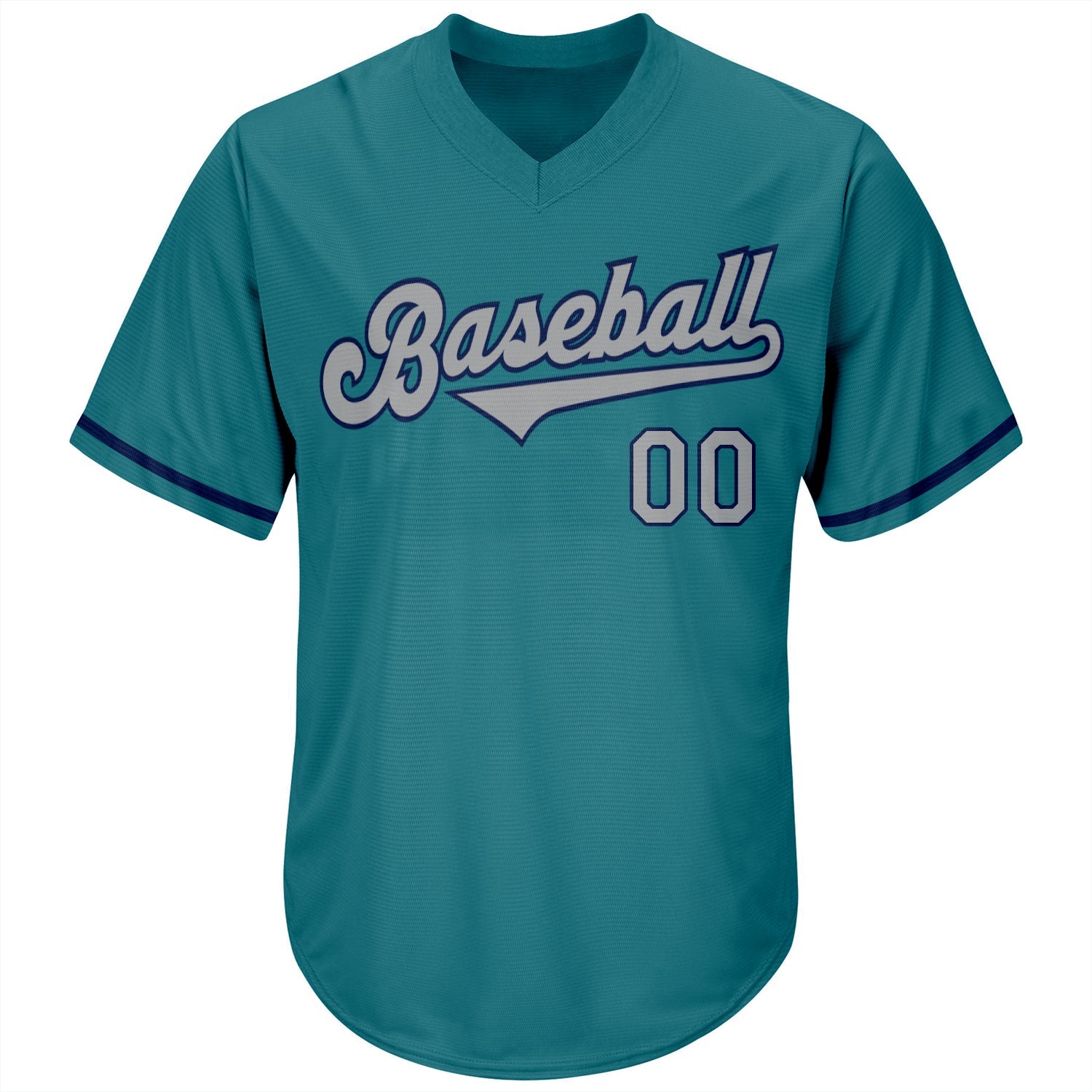 Custom Aqua Gray-Navy Authentic Throwback Rib-Knit Baseball Jersey Shirt view 2