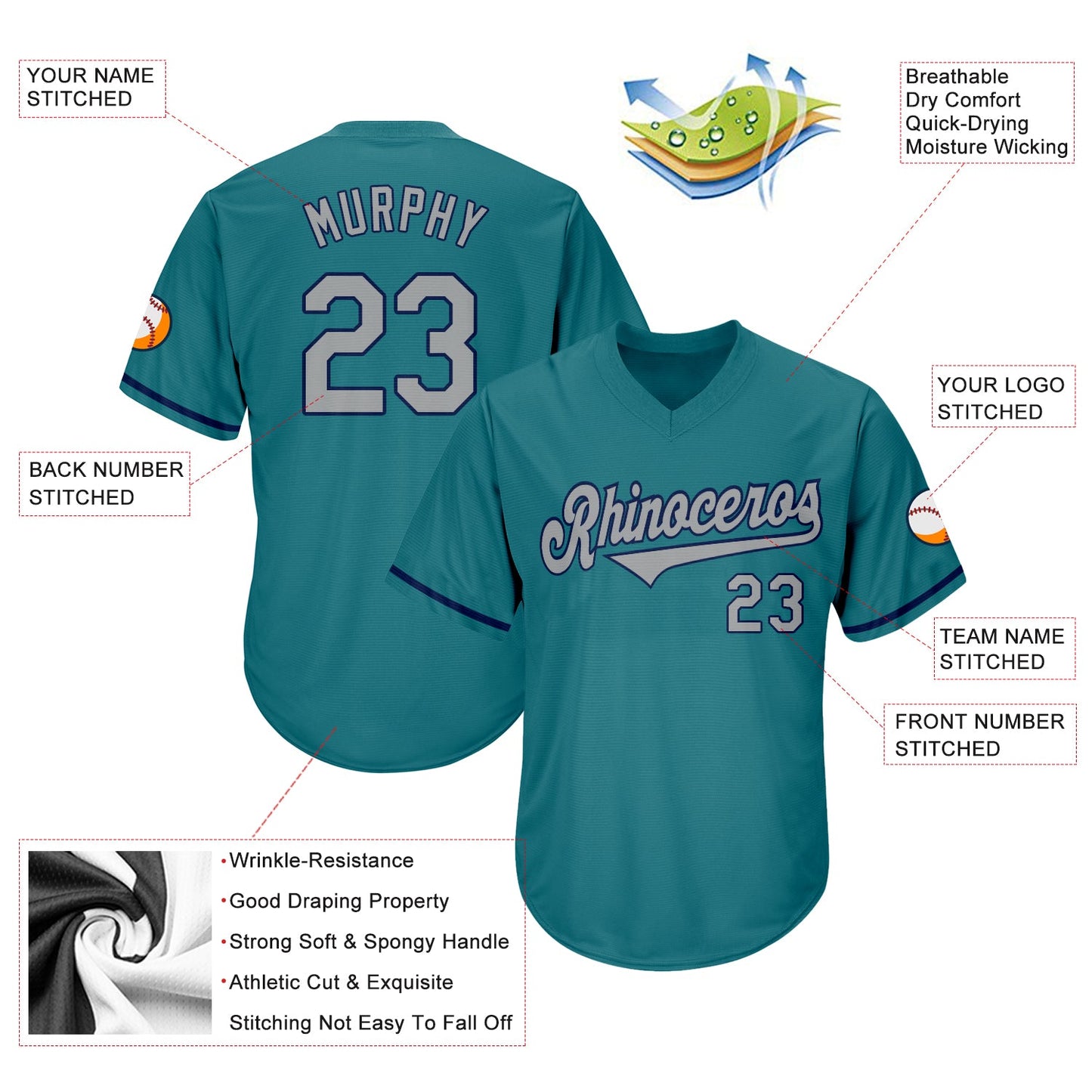 Custom Aqua Gray-Navy Authentic Throwback Rib-Knit Baseball Jersey Shirt view 4
