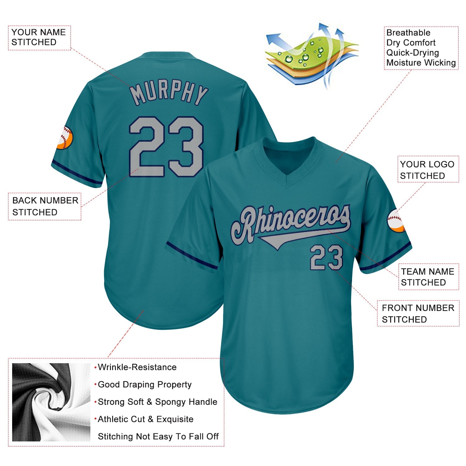 Custom Aqua Gray-Navy Authentic Throwback Rib-Knit Baseball Jersey Shirt view 4