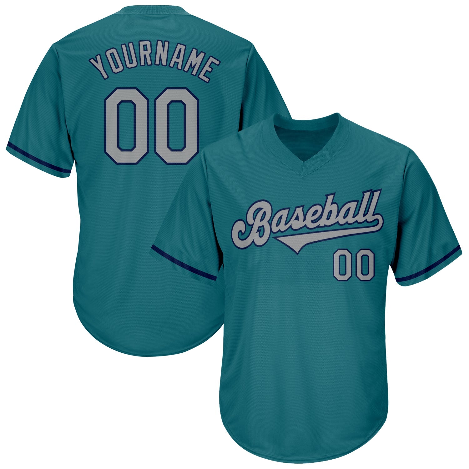Custom Aqua Gray-Navy Authentic Throwback Rib-Knit Baseball Jersey Shirt - Main View