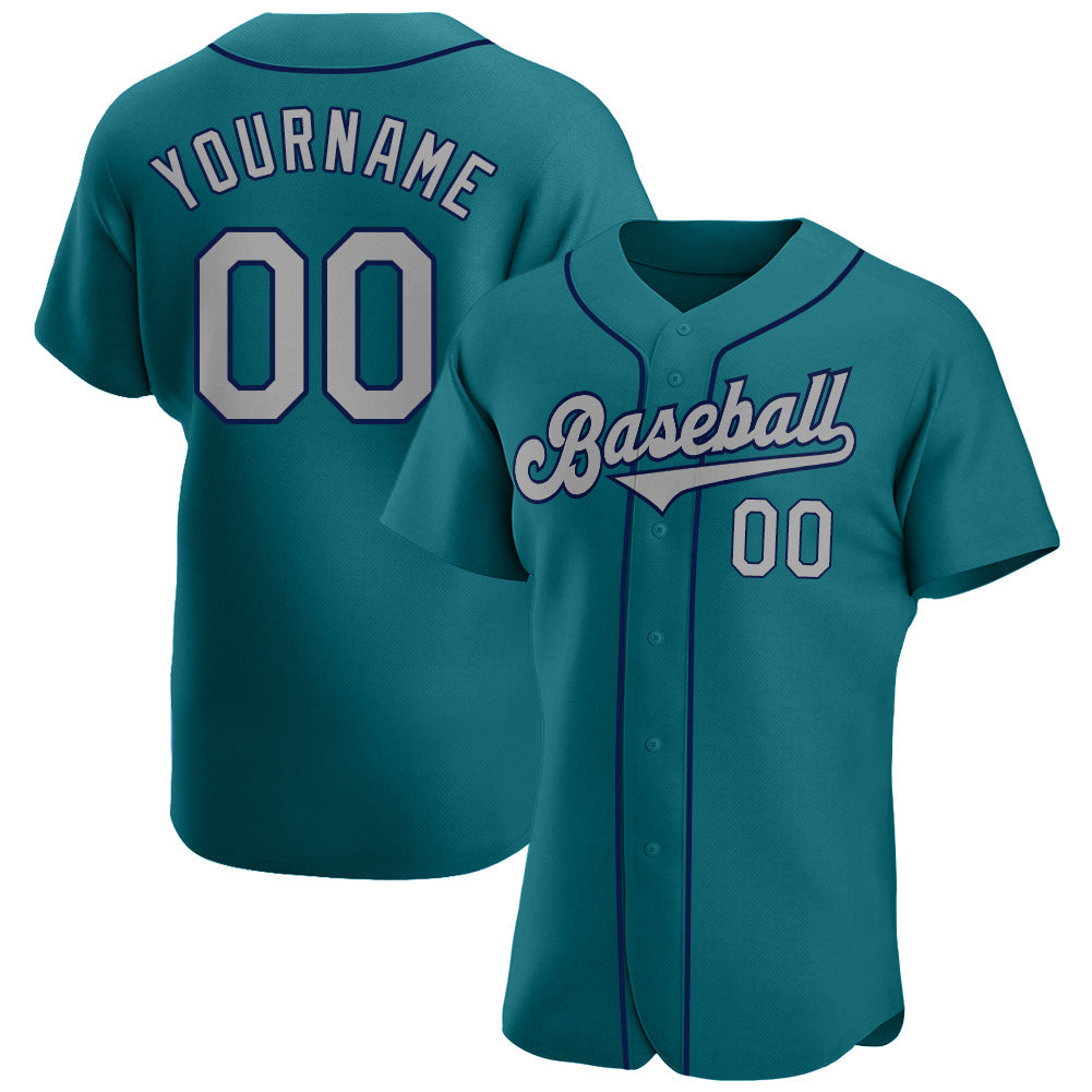 Custom Teal Gray-Navy Authentic Baseball Jersey - Main View