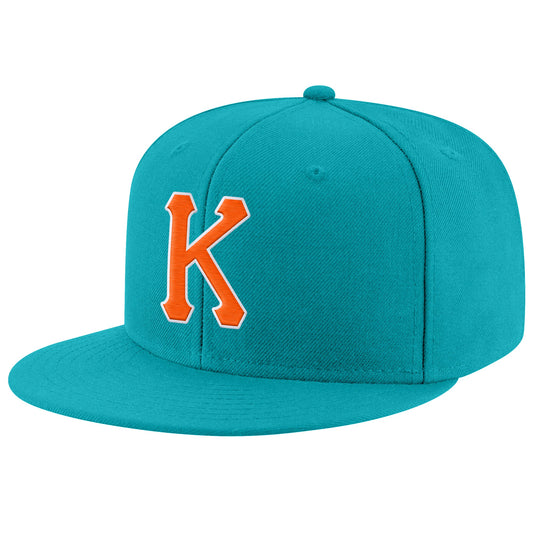 Custom Aqua Orange-White Stitched Adjustable Snapback Hat - Main View