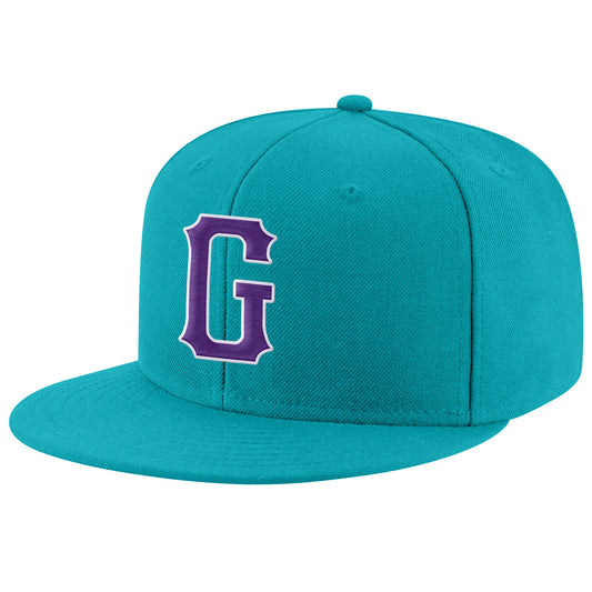 Custom Aqua Purple-White Stitched Adjustable Snapback Hat - Main View