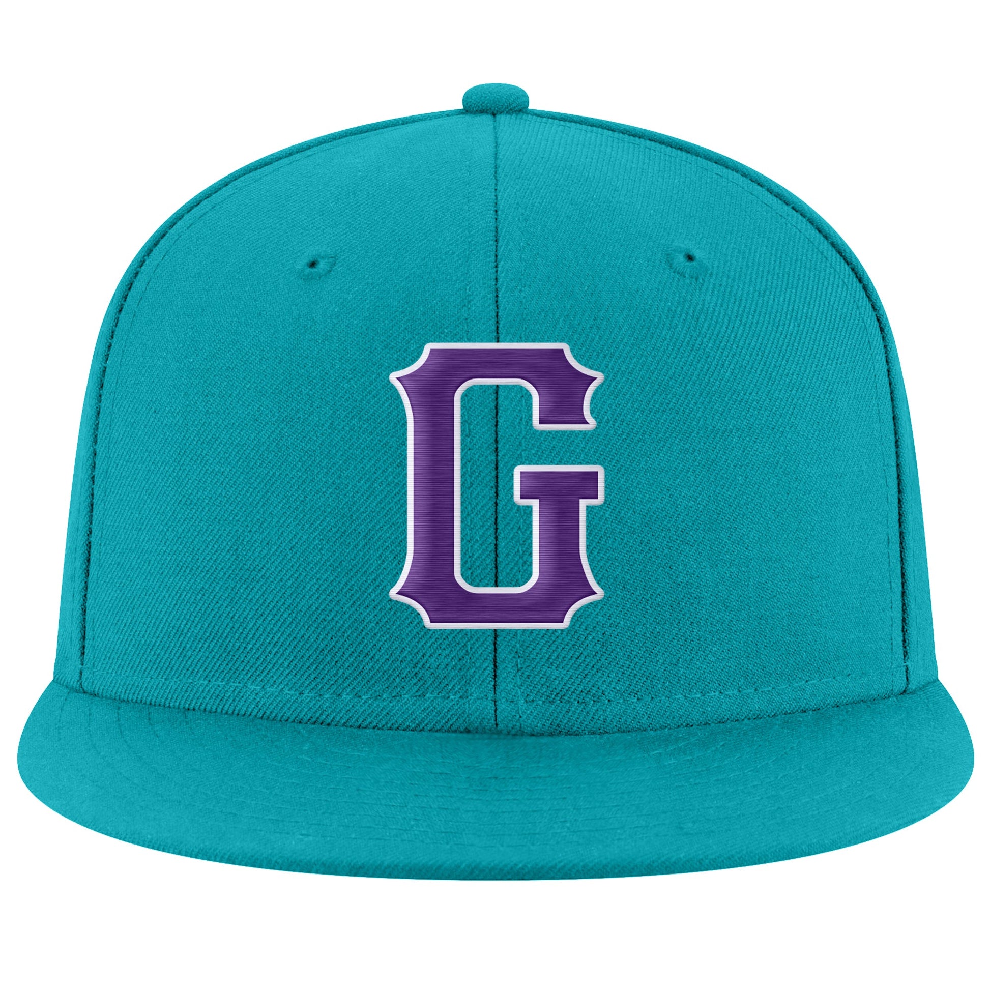Custom Aqua Purple-White Stitched Adjustable Snapback Hat view 2