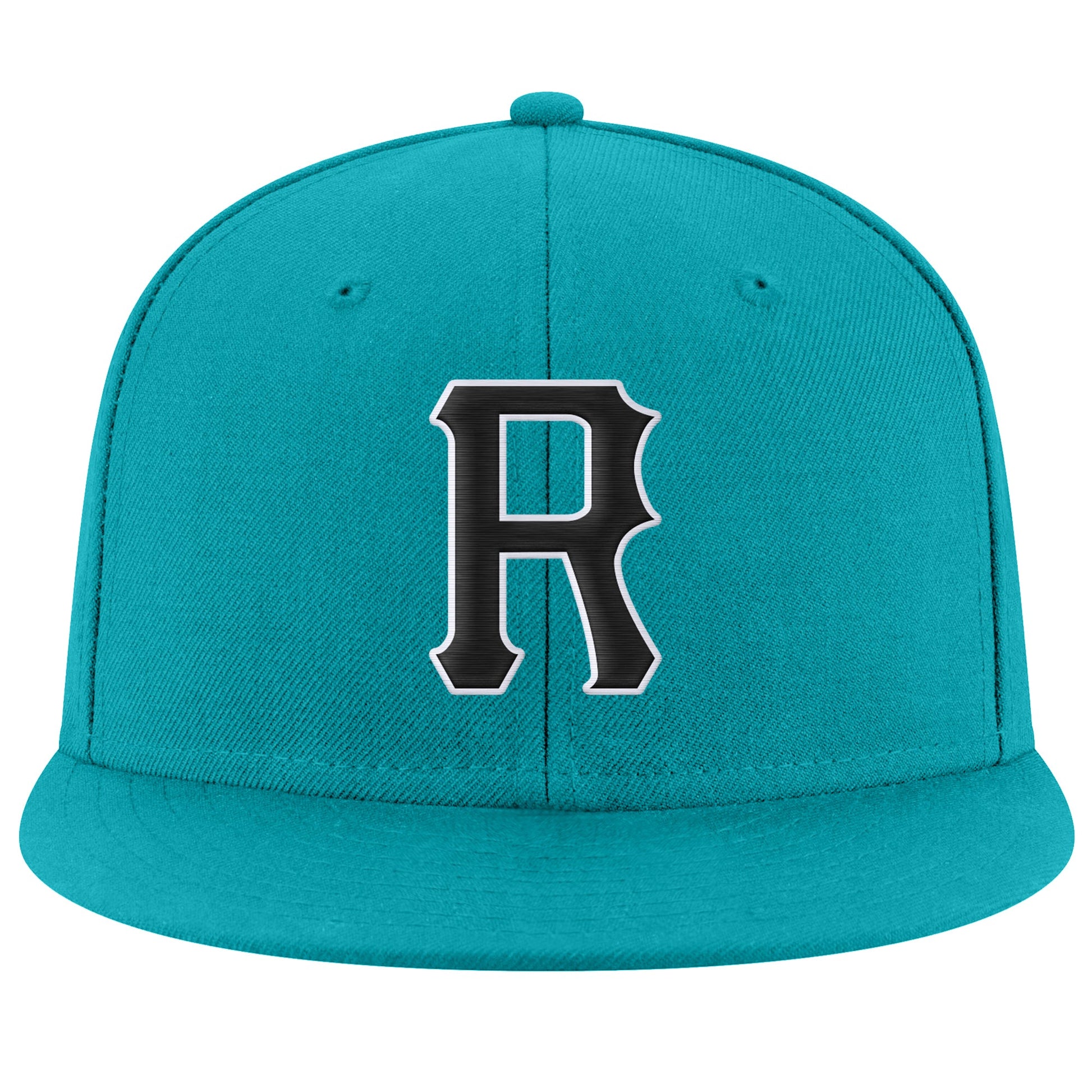 Custom Aqua Black-White Stitched Adjustable Snapback Hat view 2