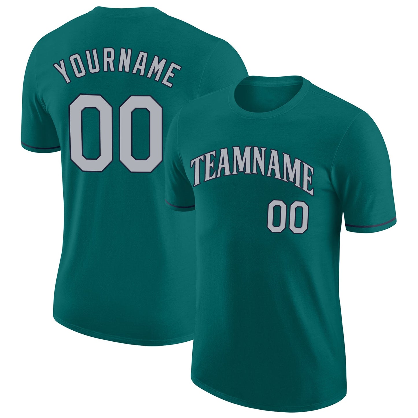 Custom Aqua Gray-Navy Performance T-Shirt - Main View