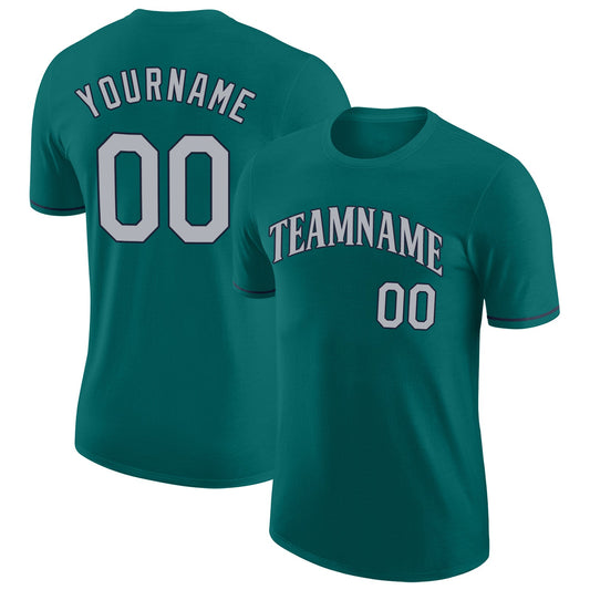 Custom Aqua Gray-Navy Performance T-Shirt - Main View