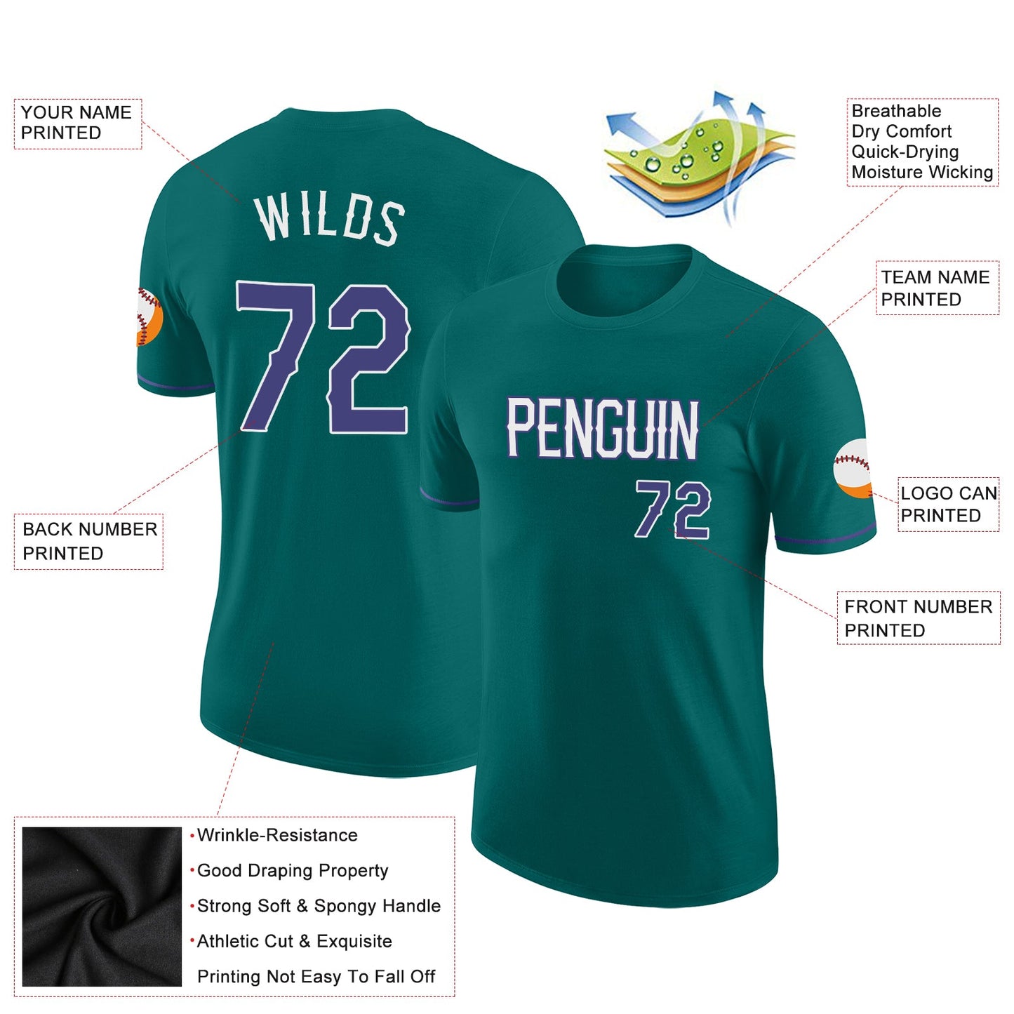 Custom Aqua Purple-White Performance T-Shirt view 2