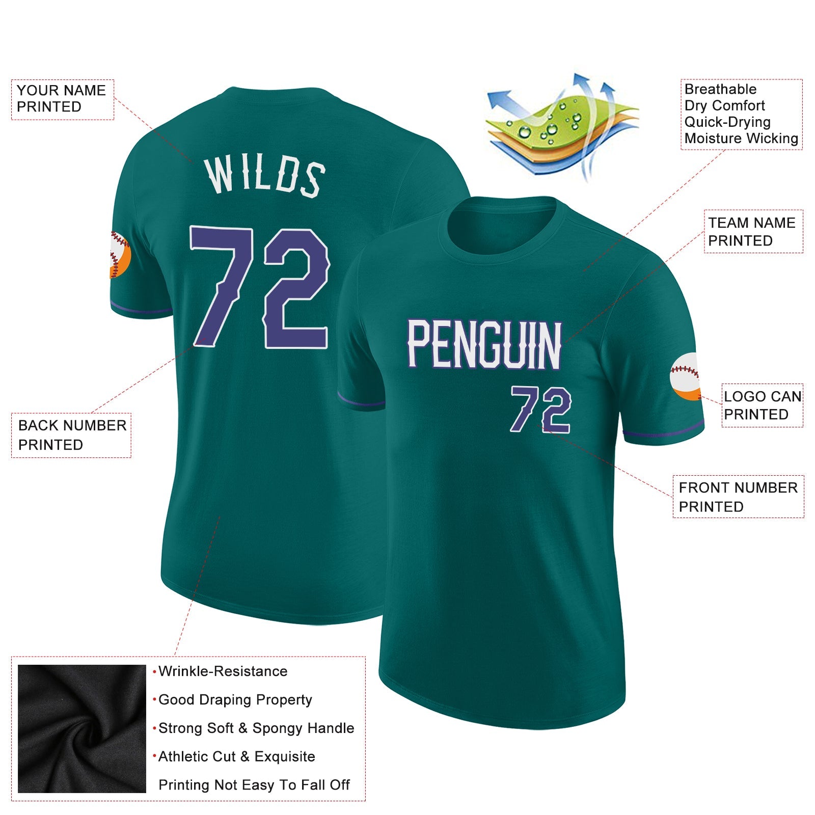 Custom Aqua Purple-White Performance T-Shirt view 2