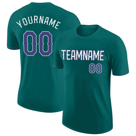 Custom Aqua Purple-White Performance T-Shirt - Main View