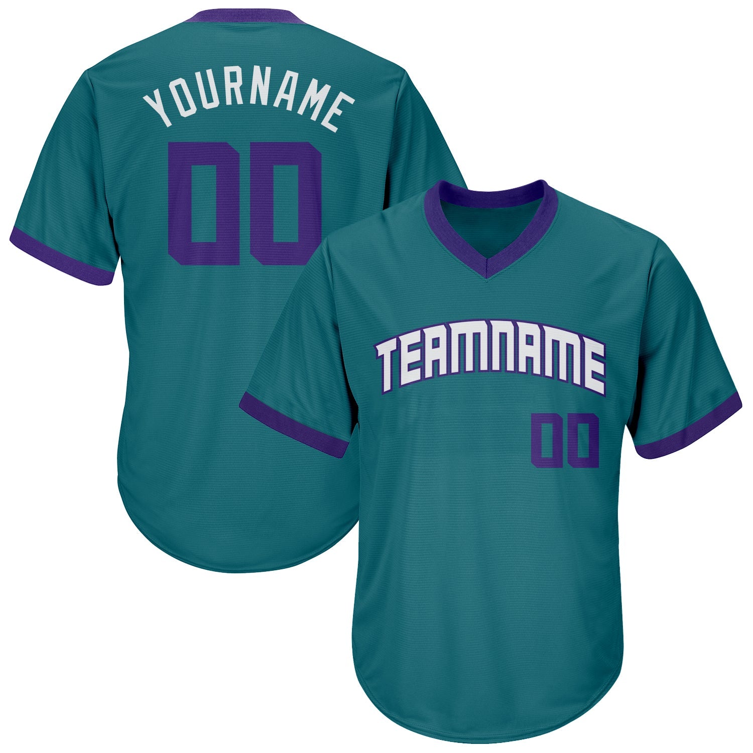 Custom Aqua Purple-White Authentic Throwback Rib-Knit Baseball Jersey Shirt - Main View