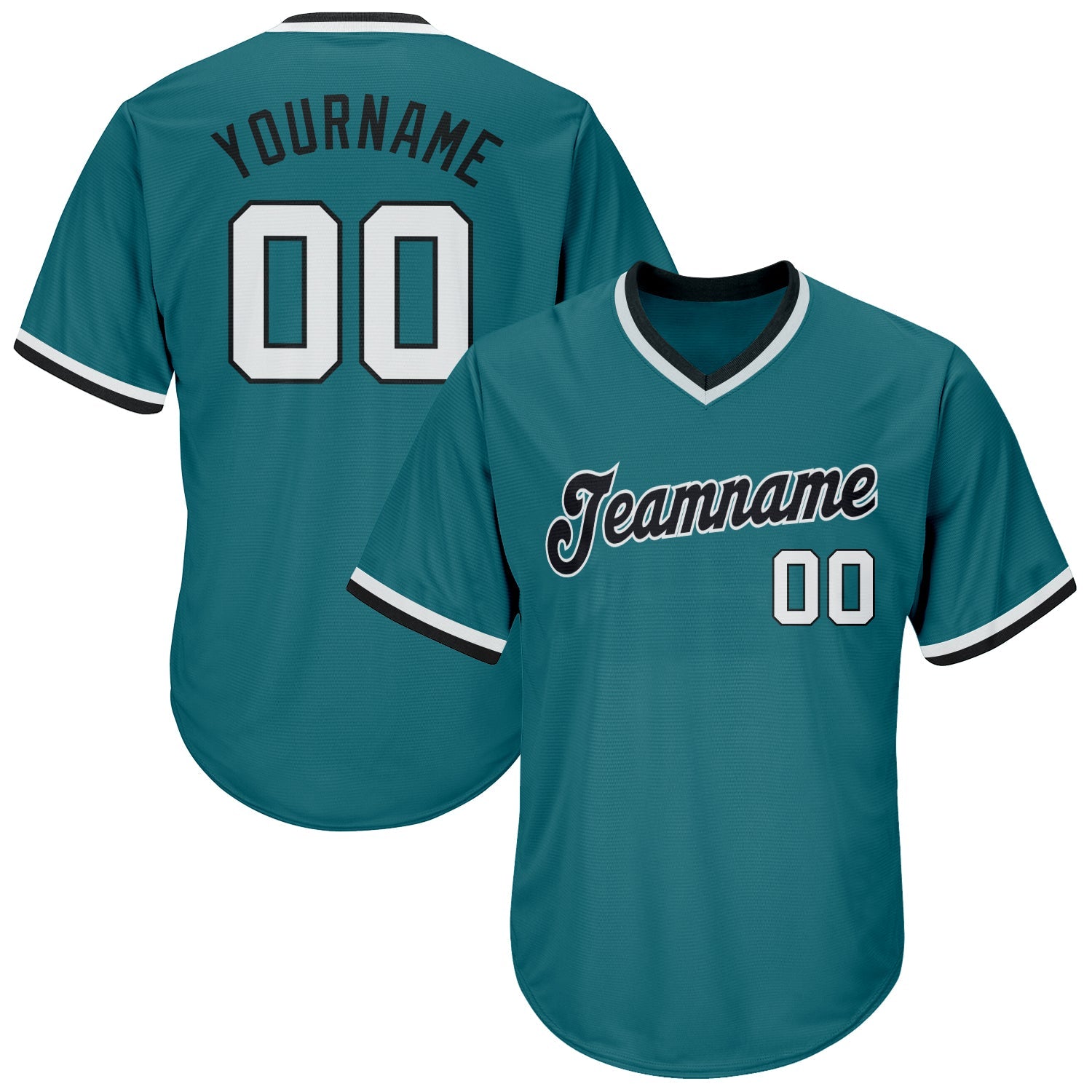 Custom Aqua White-Black Authentic Throwback Rib-Knit Baseball Jersey Shirt - Main View