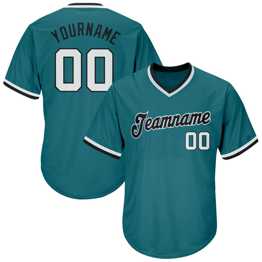 Custom Aqua White-Black Authentic Throwback Rib-Knit Baseball Jersey Shirt - Main View