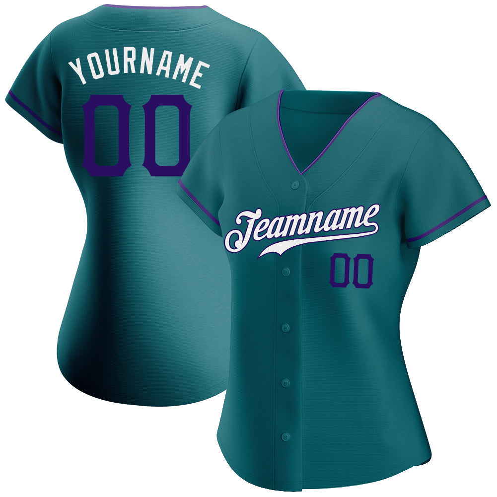 Custom Teal Purple-White Authentic Baseball Jersey view 2