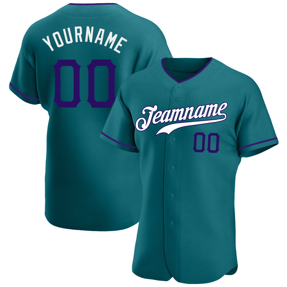 Custom Teal Purple-White Authentic Baseball Jersey - Main View