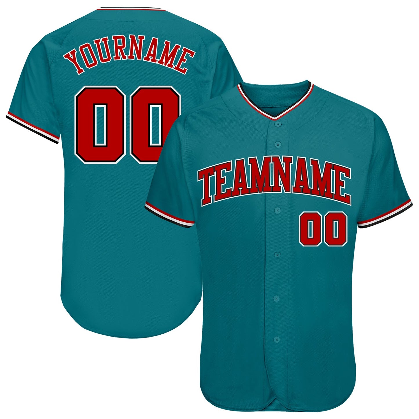 Custom Teal Red-Black Authentic Baseball Jersey - Main View