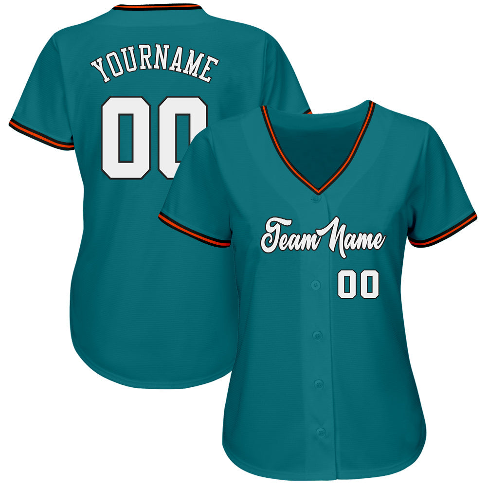 Custom Teal White-Orange Authentic Baseball Jersey view 2