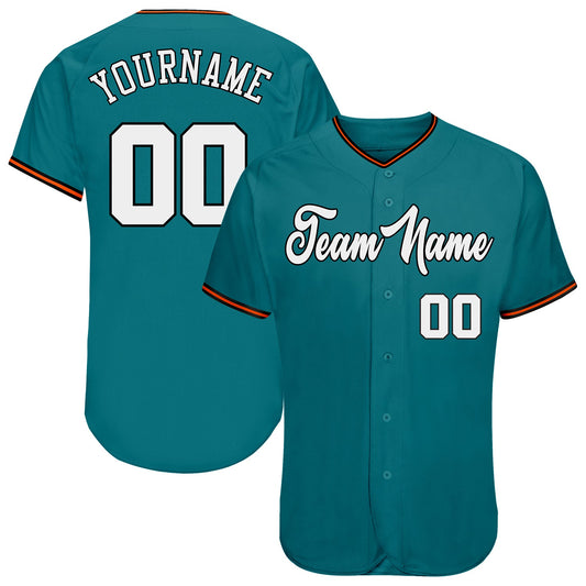 Custom Teal White-Orange Authentic Baseball Jersey - Main View