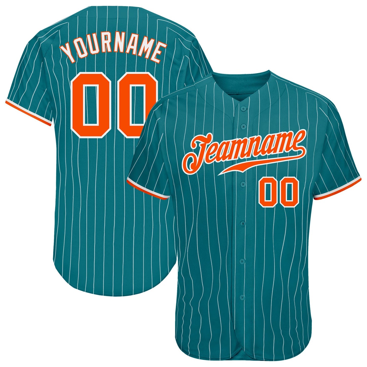 Custom Teal White Pinstripe Orange-White Authentic Baseball Jersey - Main View