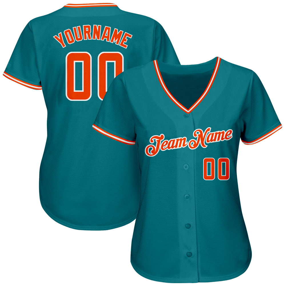 Custom Teal Orange-White Authentic Baseball Jersey view 2