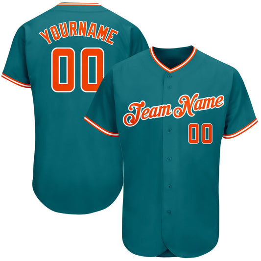 Custom Teal Orange-White Authentic Baseball Jersey - Main View