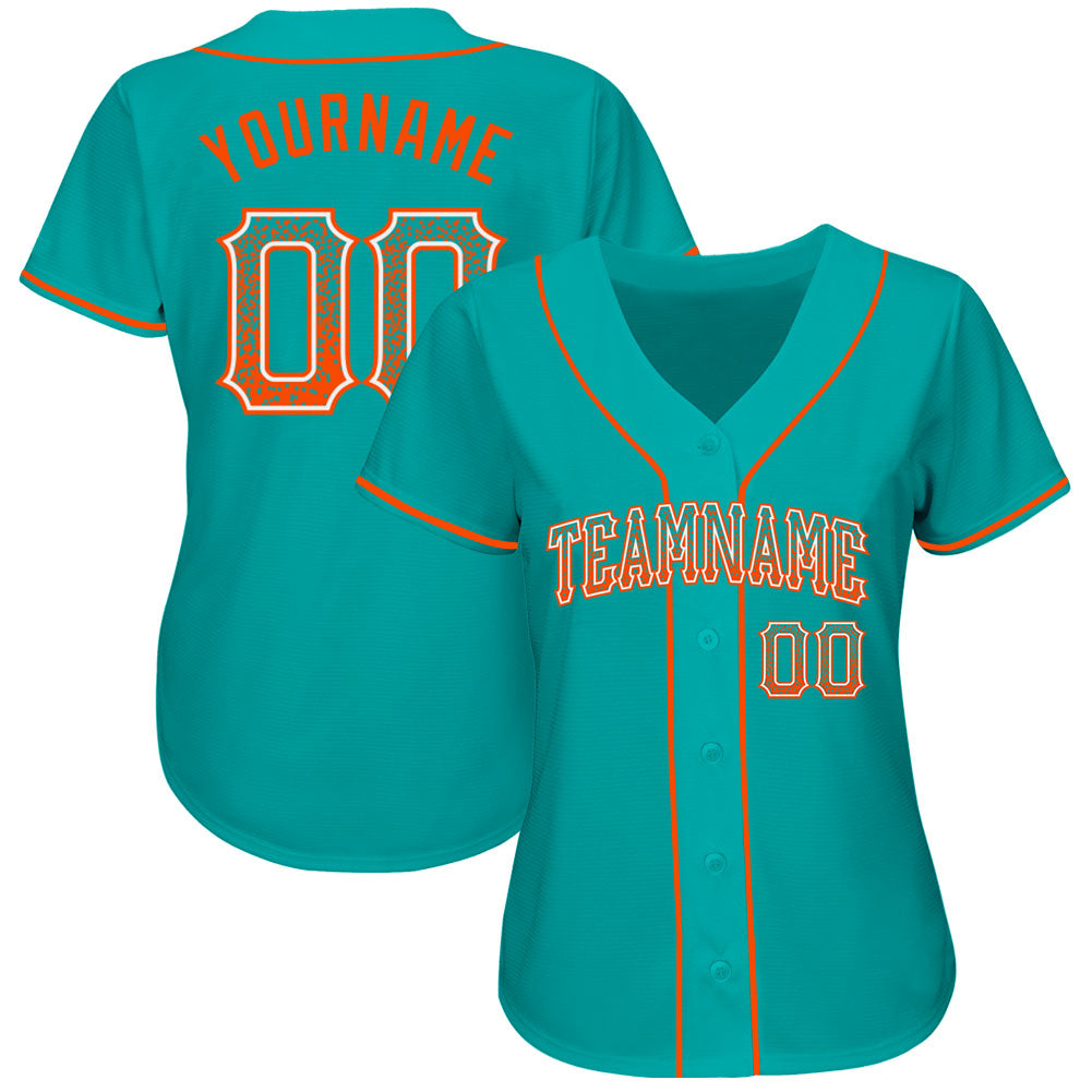 Custom Aqua Orange-White Authentic Drift Fashion Baseball Jersey view 2