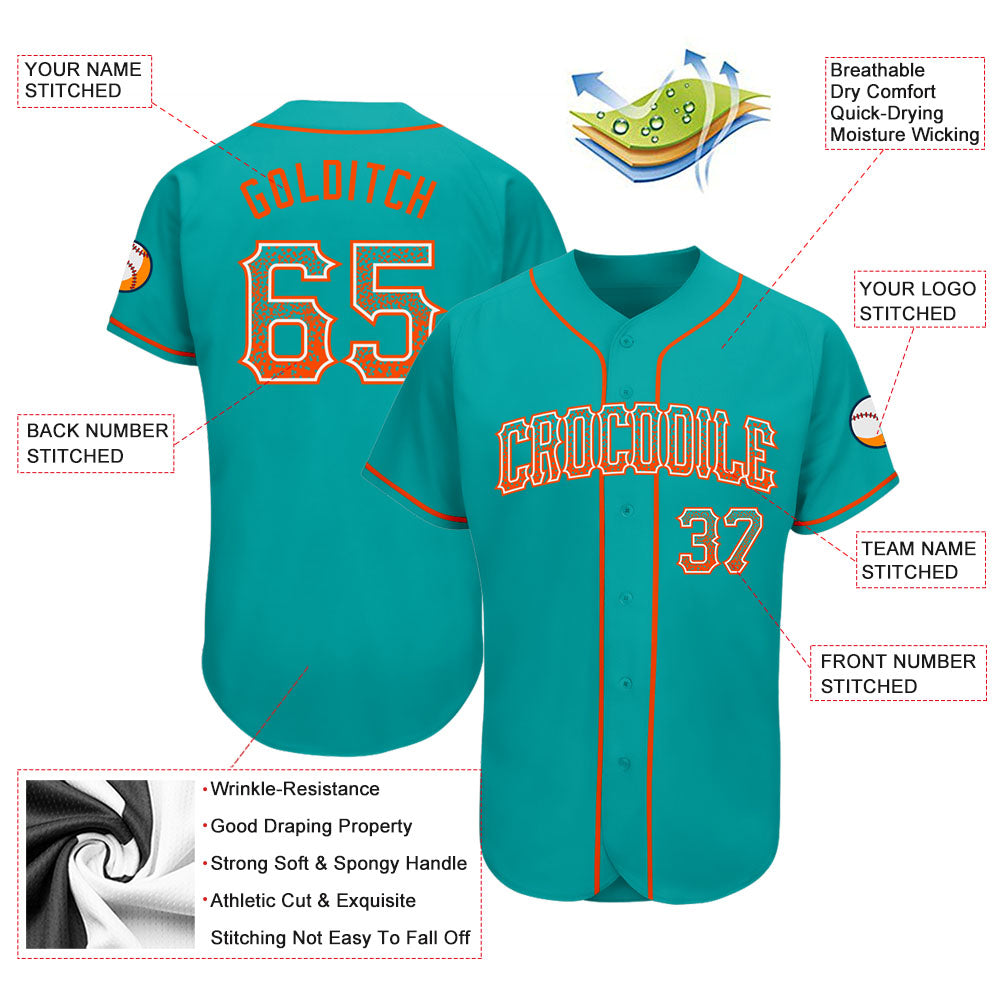Custom Aqua Orange-White Authentic Drift Fashion Baseball Jersey view 3