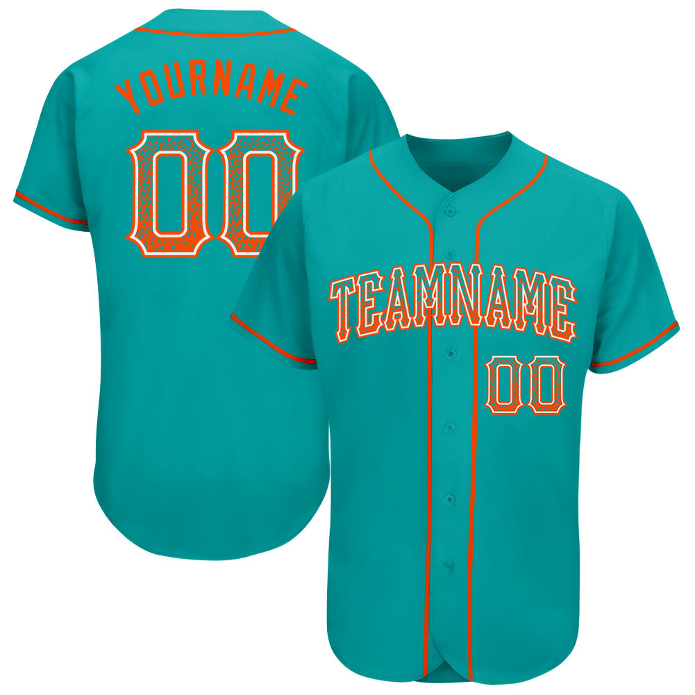 Custom Aqua Orange-White Authentic Drift Fashion Baseball Jersey - Main View