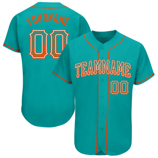 Custom Aqua Orange-White Authentic Drift Fashion Baseball Jersey - Main View