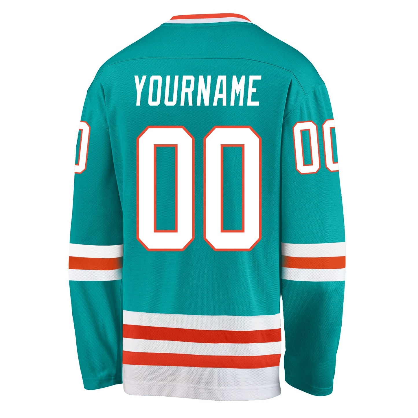 Custom Aqua White-Orange Hockey Jersey view 3