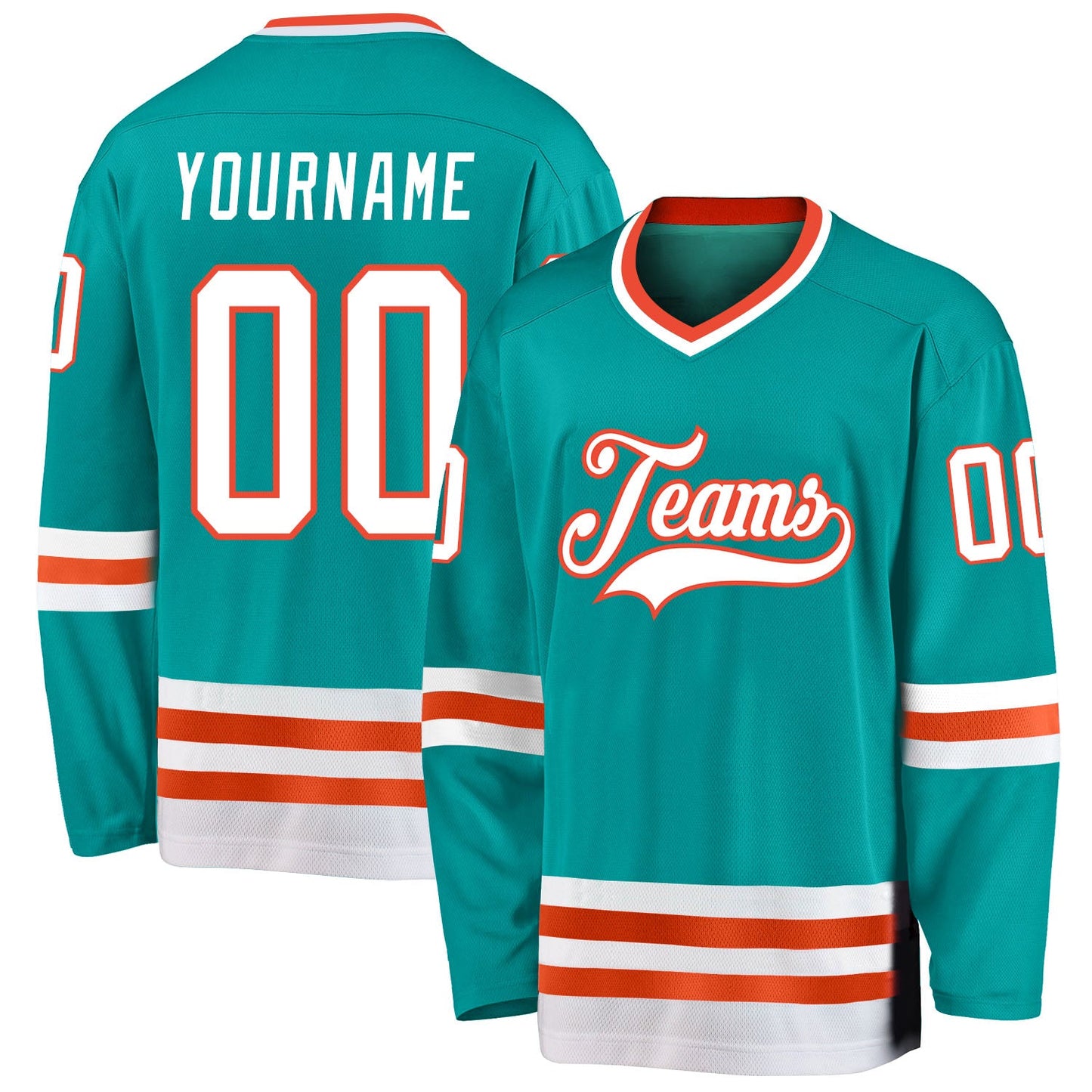 Custom Aqua White-Orange Hockey Jersey - Main View