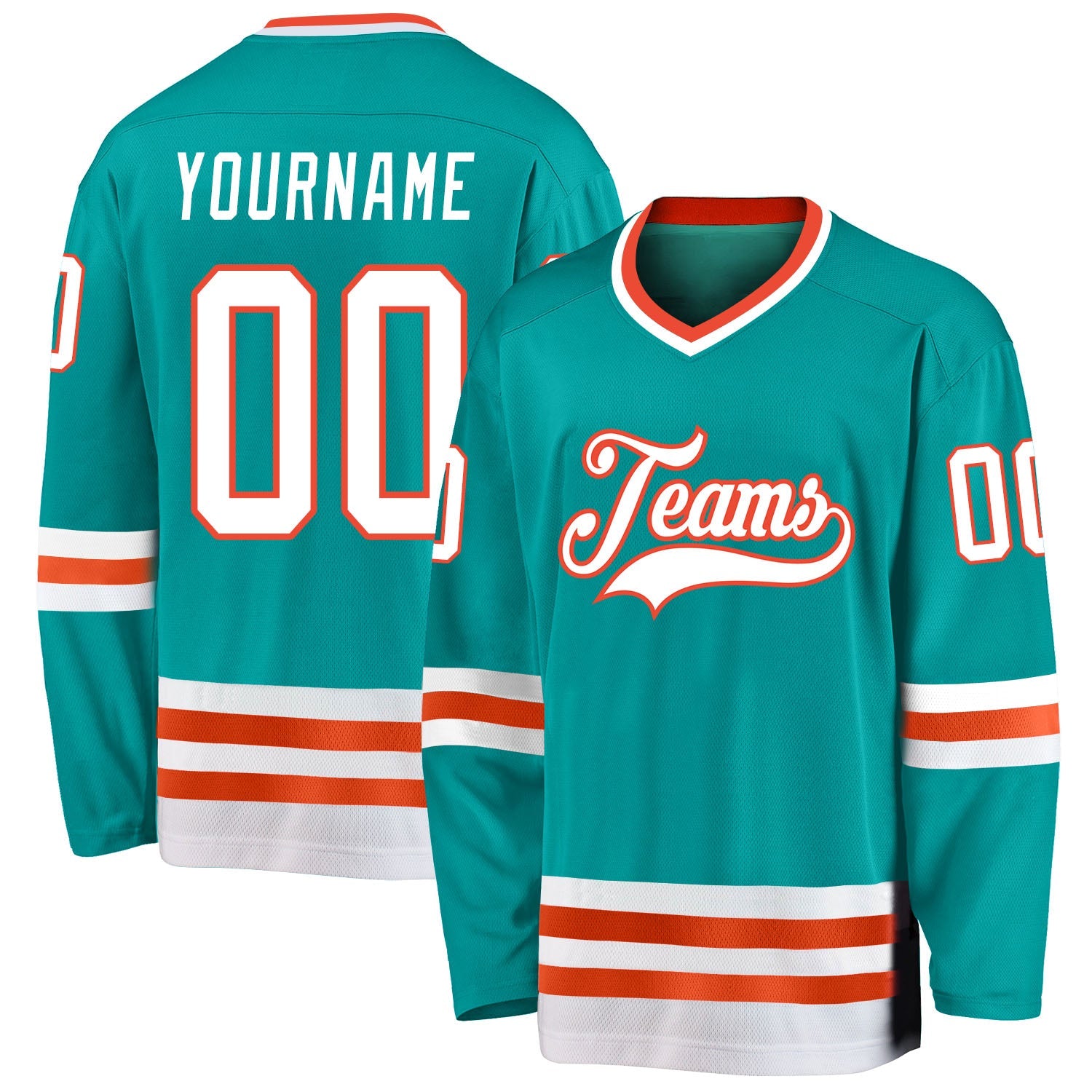 Custom Aqua White-Orange Hockey Jersey - Main View