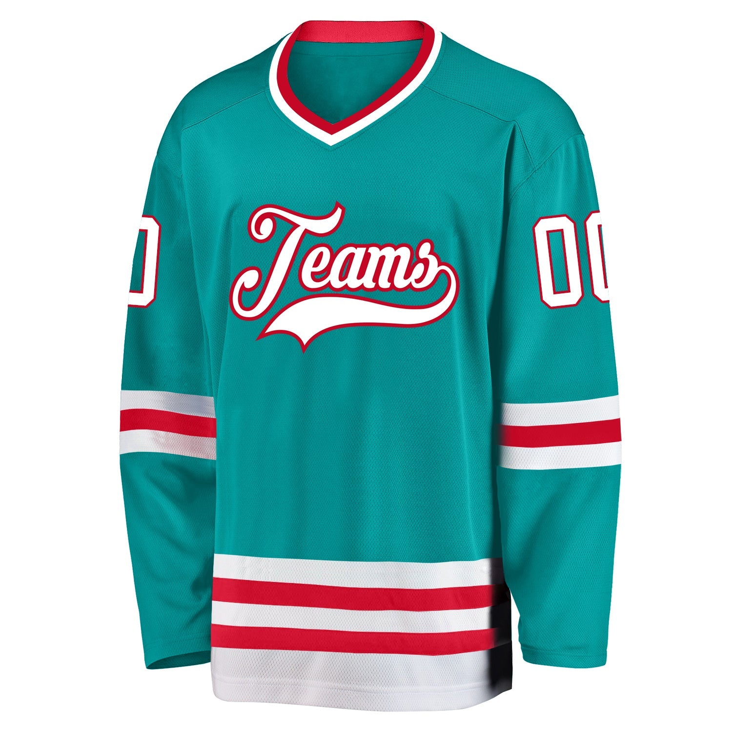 Custom Aqua White-Red Hockey Jersey view 2