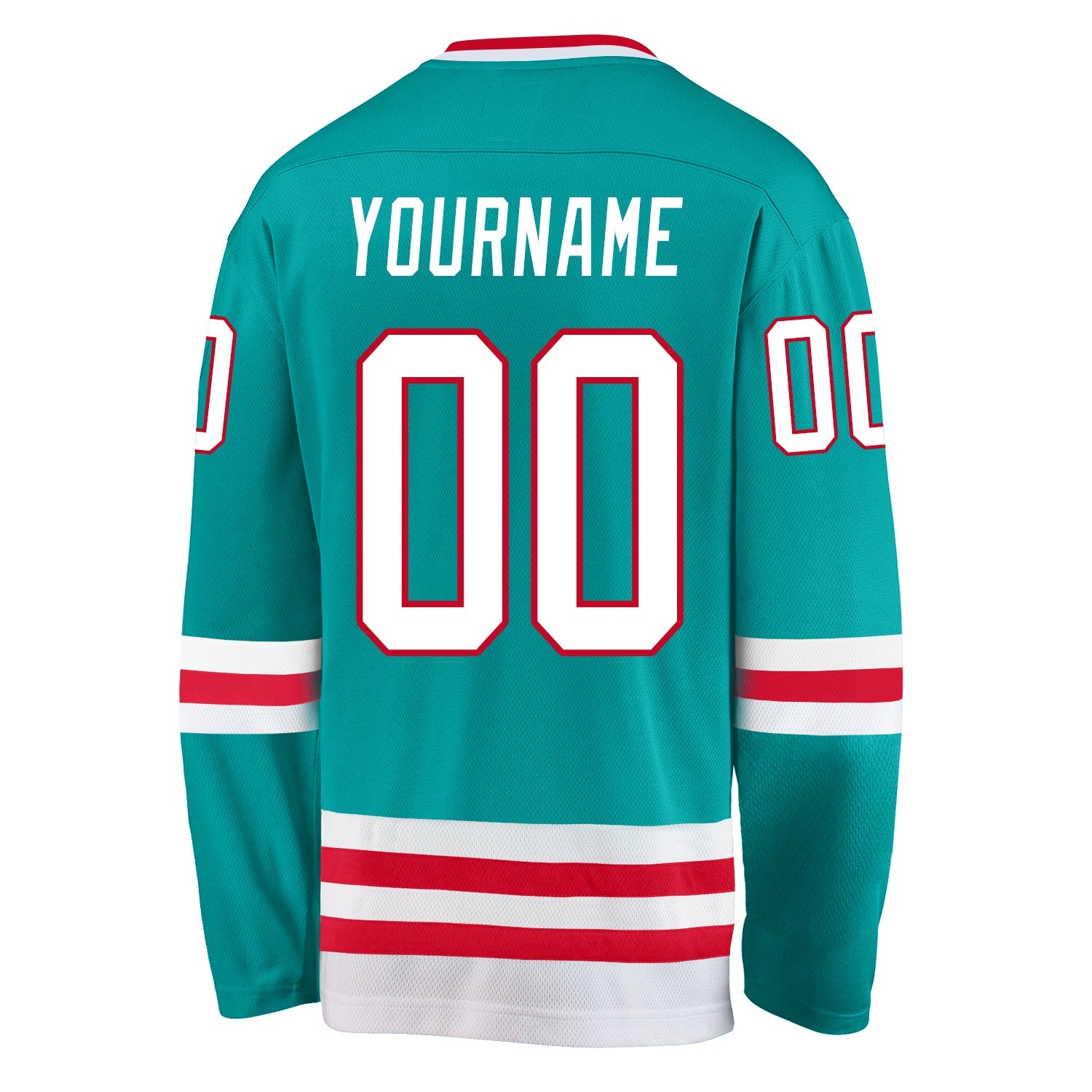 Custom Aqua White-Red Hockey Jersey view 3