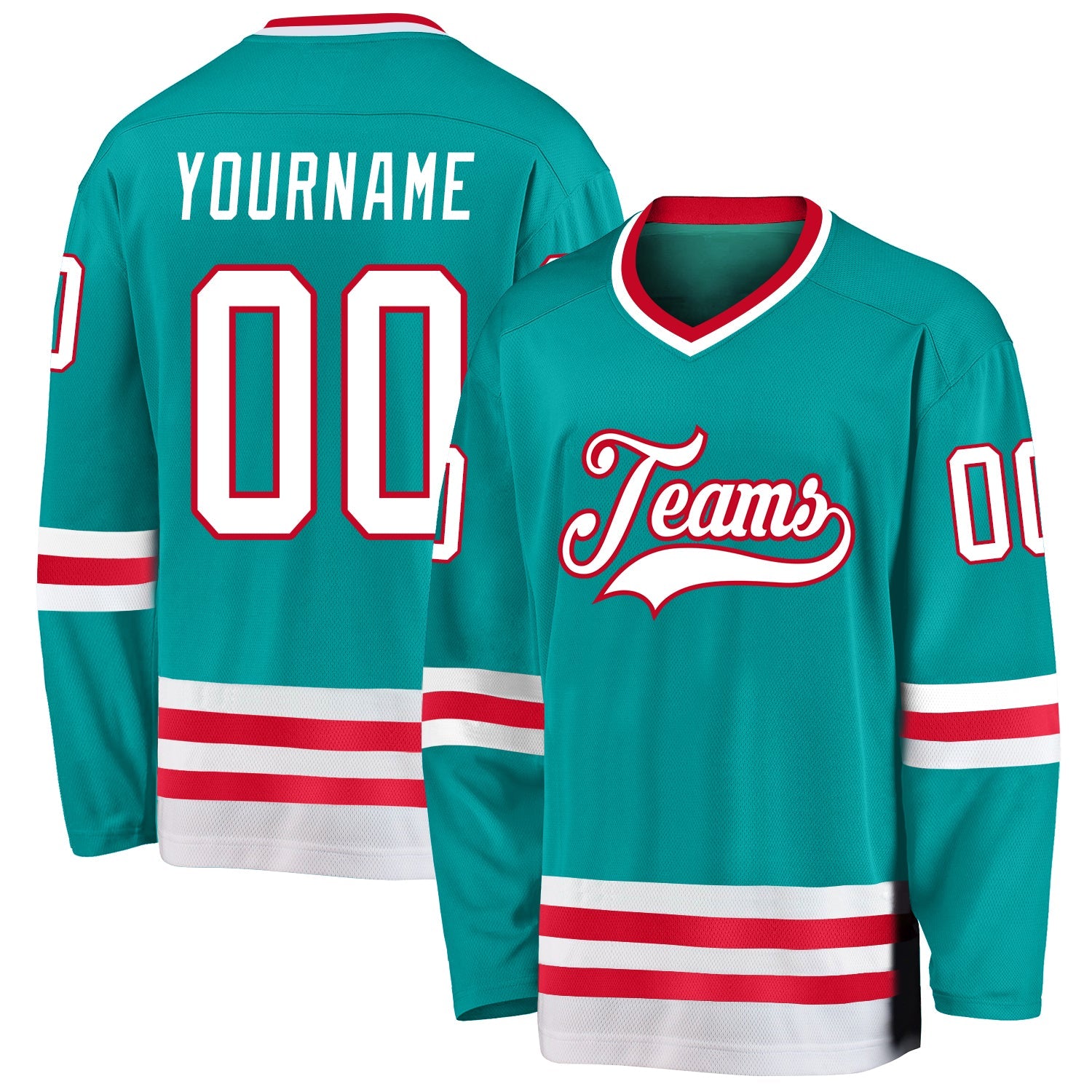 Custom Aqua White-Red Hockey Jersey - Main View