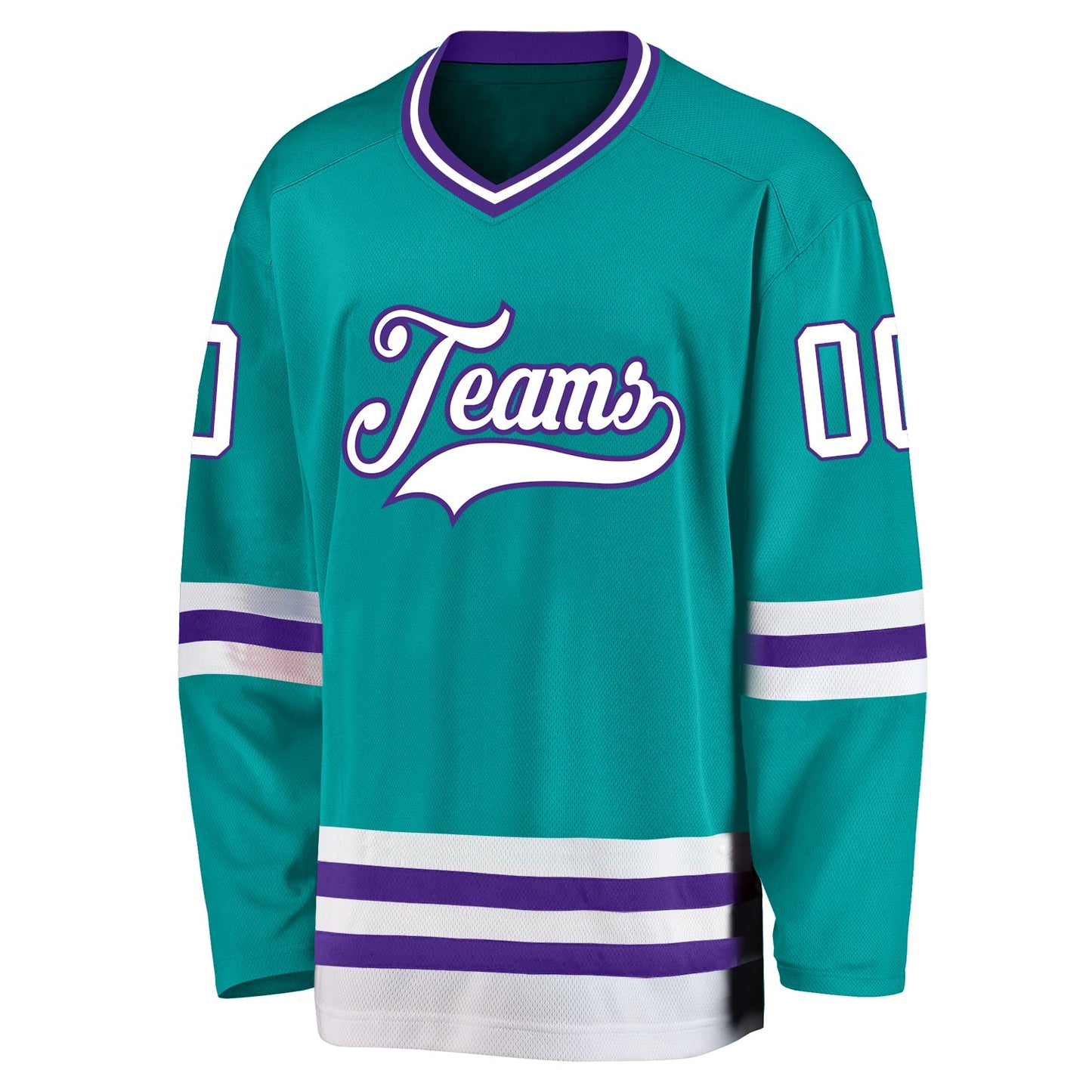 Custom Aqua White-Purple Hockey Jersey view 2