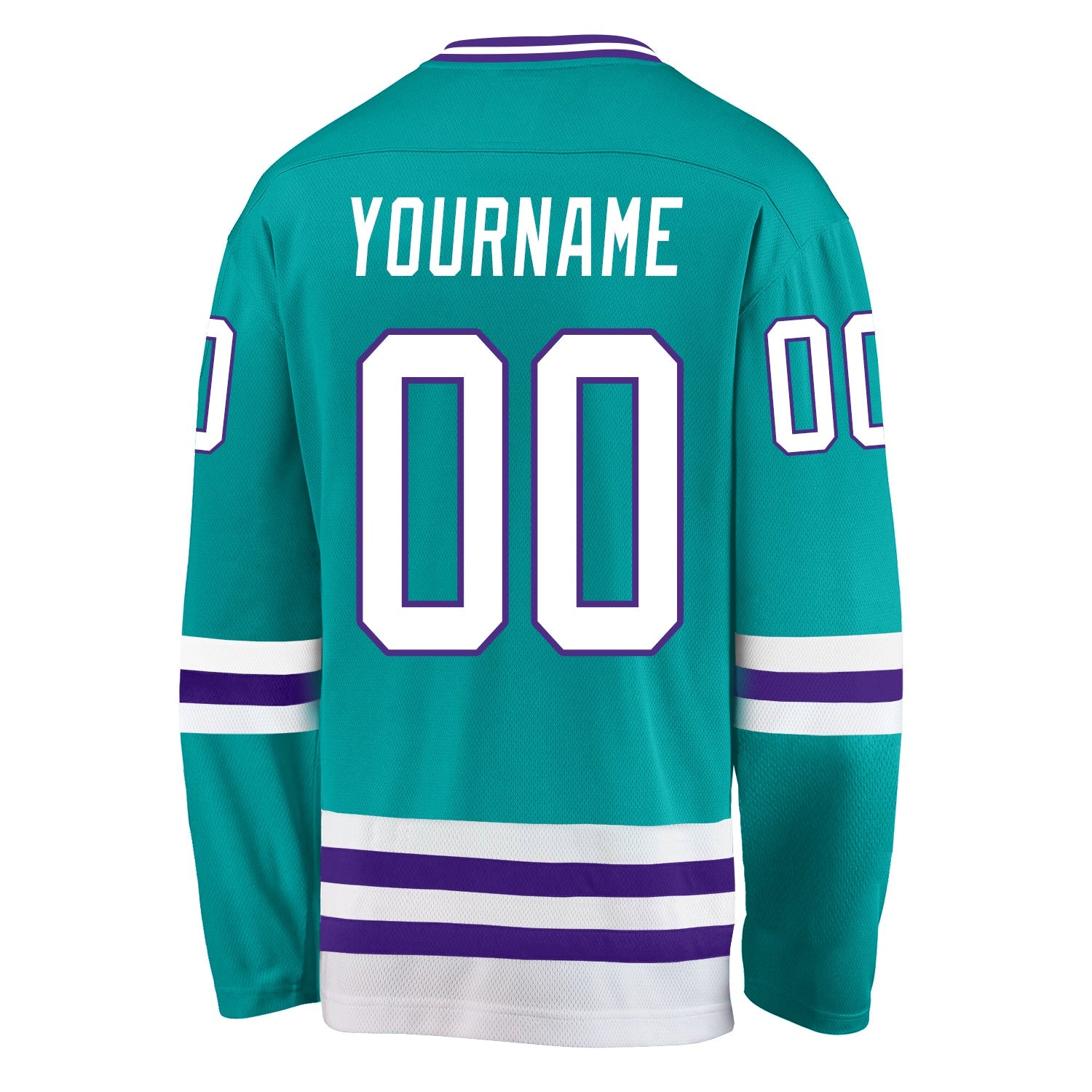 Custom Aqua White-Purple Hockey Jersey view 3