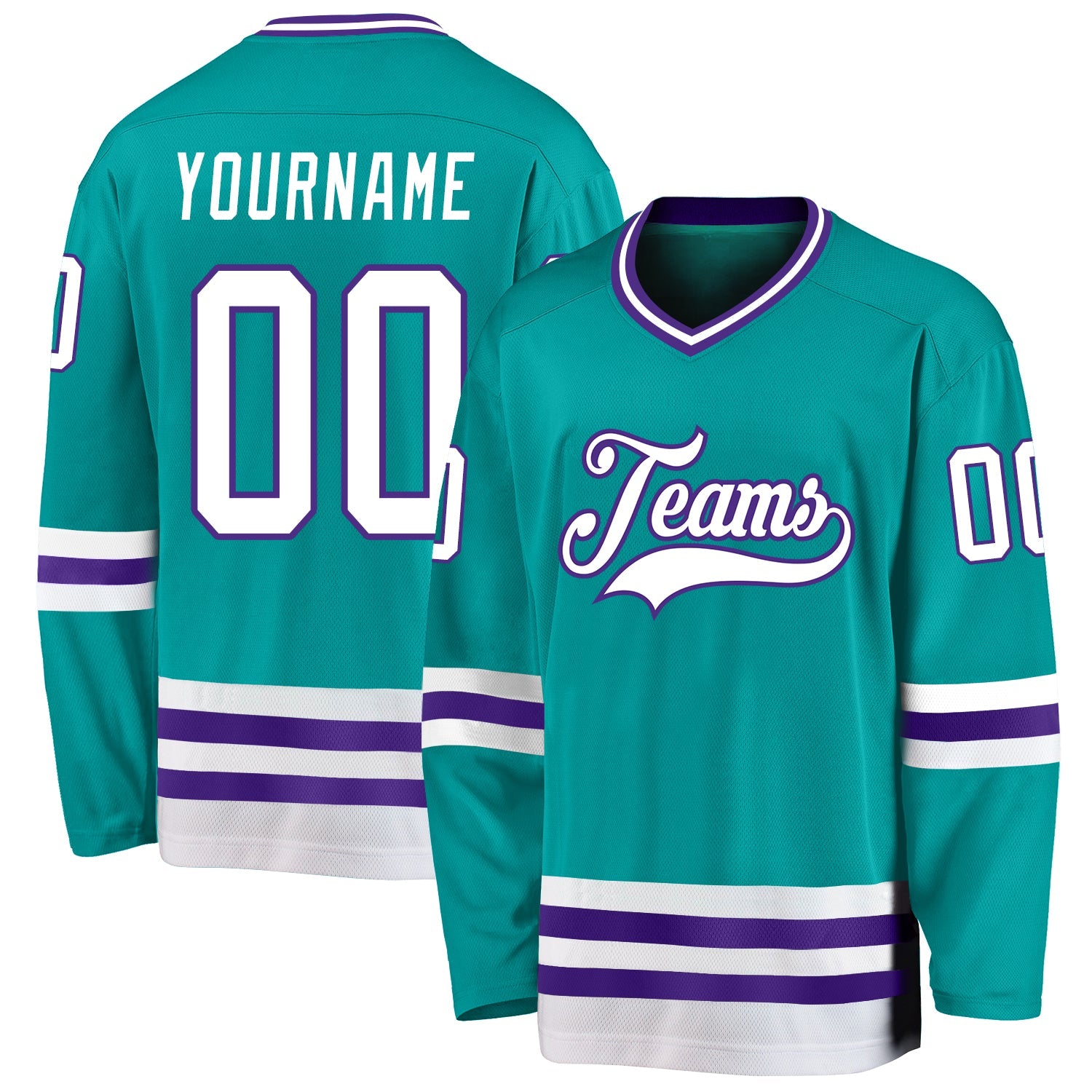 Custom Aqua White-Purple Hockey Jersey - Main View