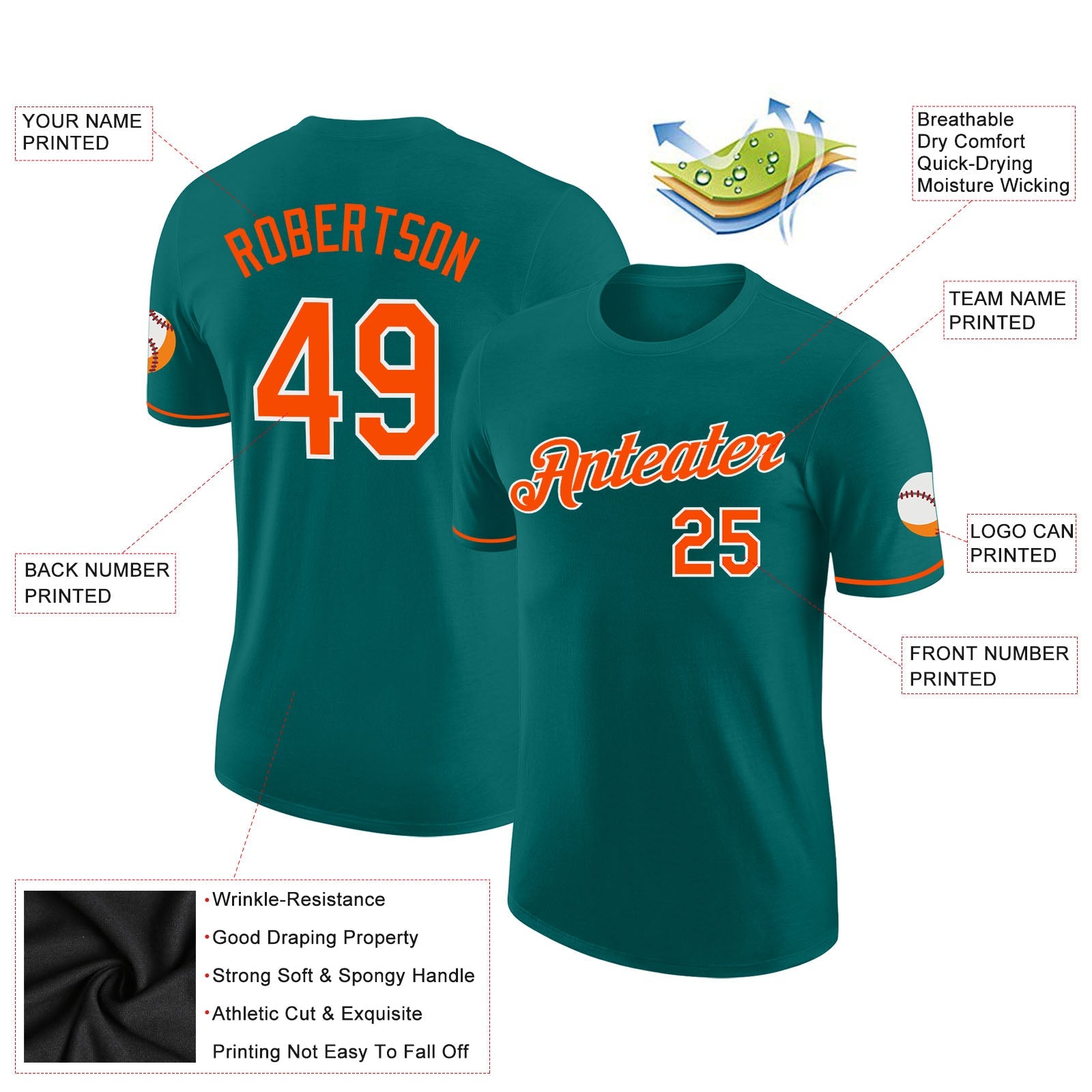 Custom Aqua Orange-White Performance T-Shirt view 2
