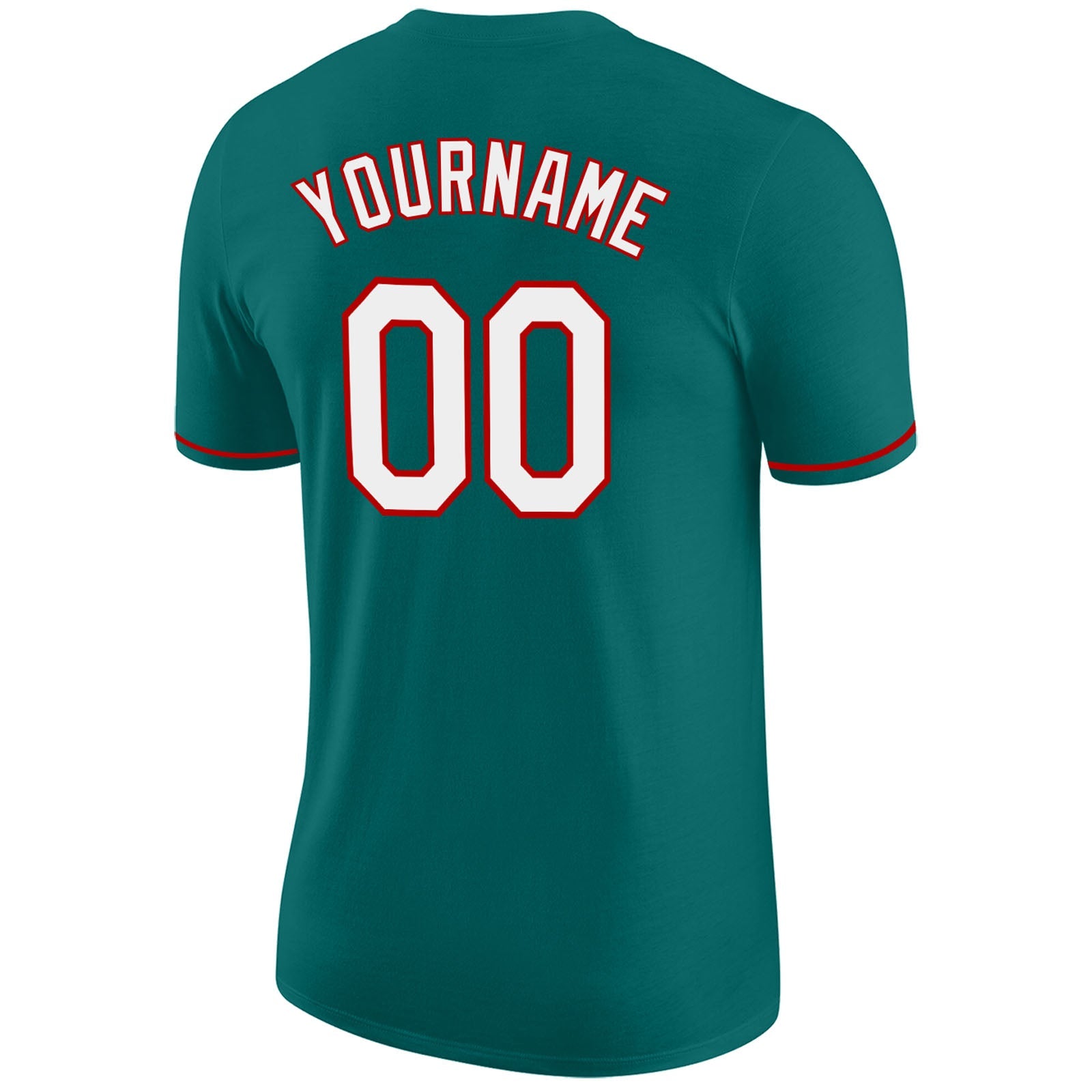 Custom Aqua White-Red Performance T-Shirt view 6