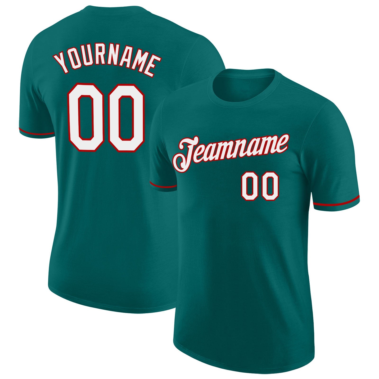 Custom Aqua White-Red Performance T-Shirt - Main View