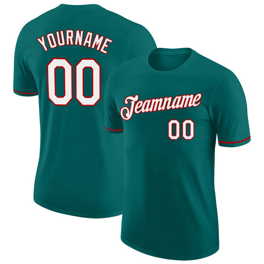 Custom Aqua White-Red Performance T-Shirt - Main View