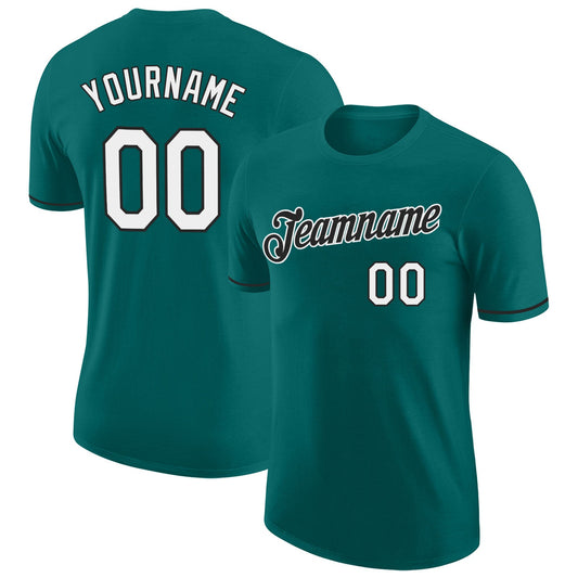 Custom Aqua White-Black Performance T-Shirt - Main View