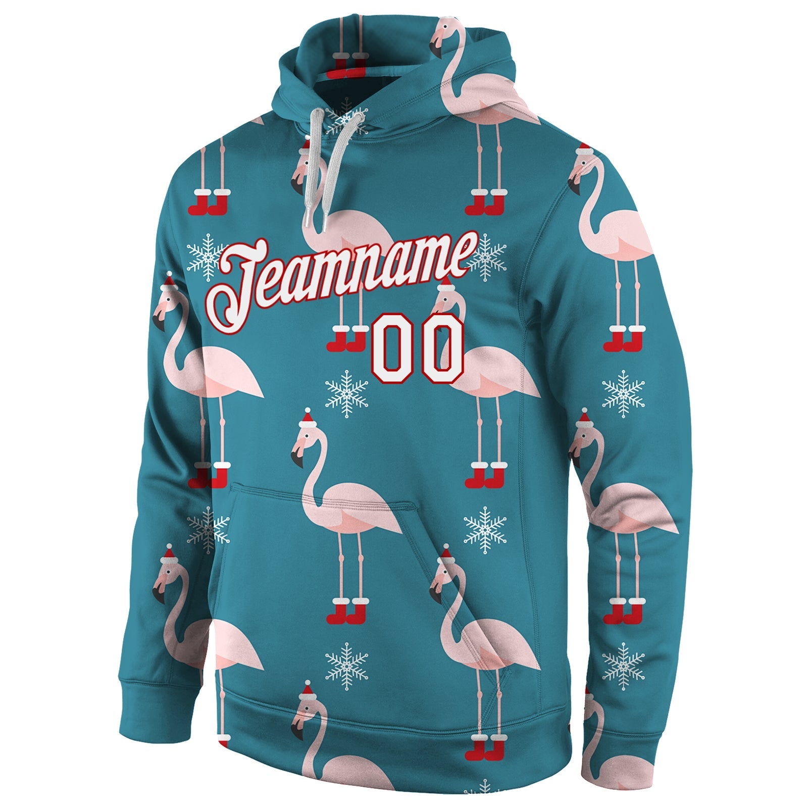 Custom Stitched Aqua White-Red Christmas 3D Sports Pullover Sweatshirt Hoodie view 2